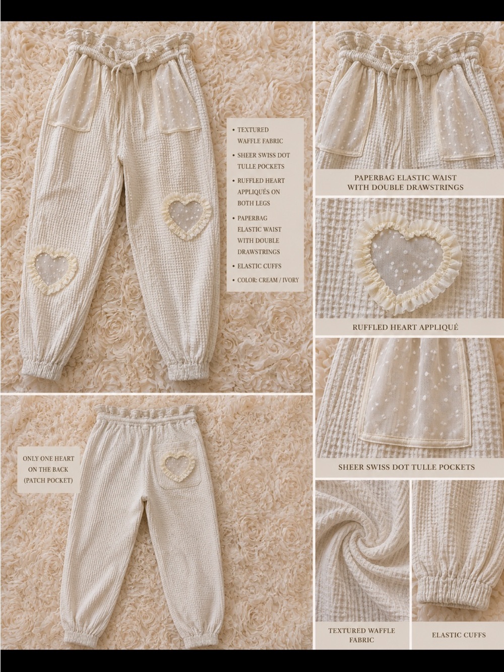 LoveShackFancy Cream Drawstring Waffle Joggers